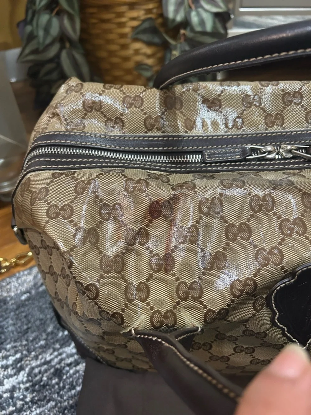 Gucci Boston Brown Tan GG Coated Canvas Shoulder Bag with Dark Brown Trim! - Picture 3 of 16